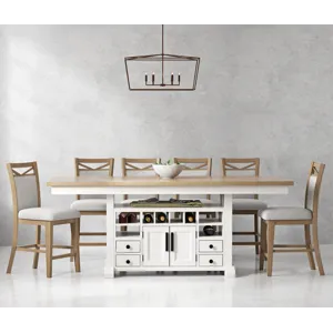 Americana Modern Dining Island Counter Height Table with 6 upholstered chairs