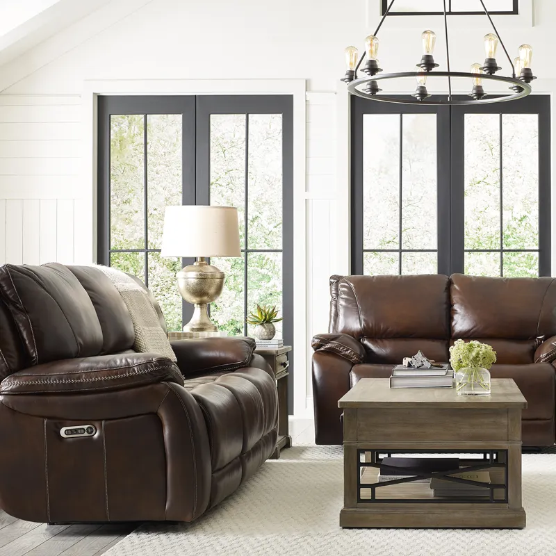 Vail Burnt Sienna Power Reclining Sofa and Loveseat
