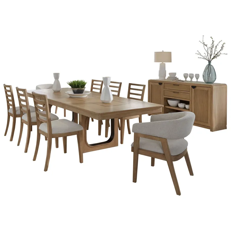 Escape Dining 84 Inch Rectangular Extendable Table With 8 Chairs and Server