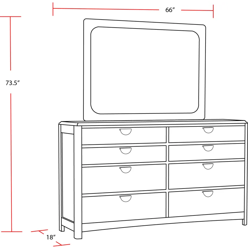 Escape Bedroom 8 Drawer Dresser and Mirror