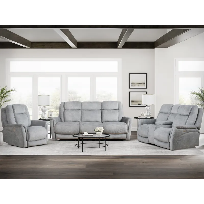 Linus Hudson Grey Power Reclining Sofa Loveseat and Recliner