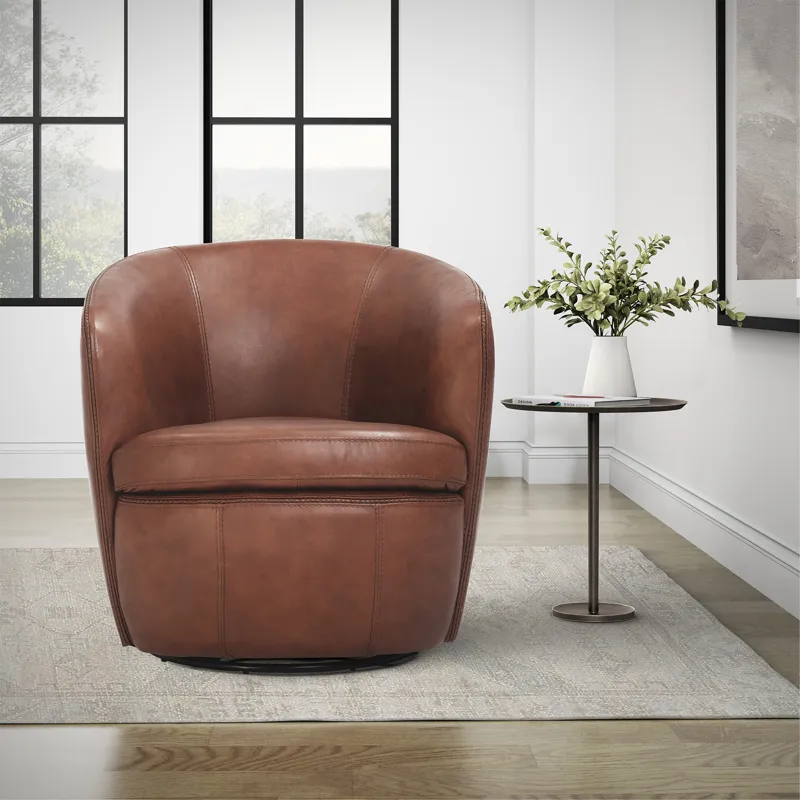 Barolo Vintage Whiskey 100% Italian Leather Swivel Club Chair Two Pack