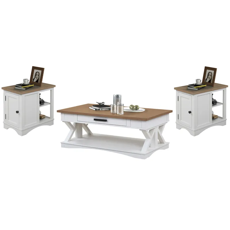 Americana Modern Cotton Cocktail Table with 2 Chairside Tables