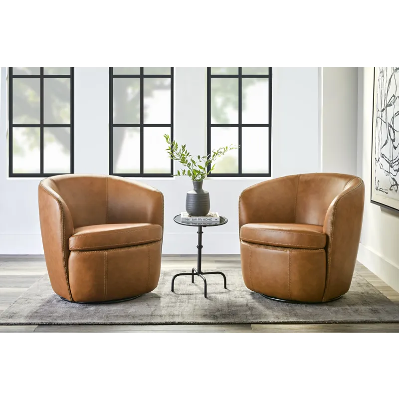 Barolo Vintage Caramel 100% Italian Leather Swivel Club Chair Two Pack