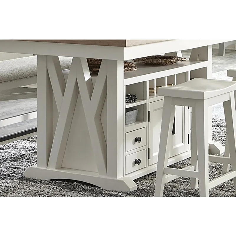 Americana Modern Dining Island Counter Height Table with 6 upholstered chairs