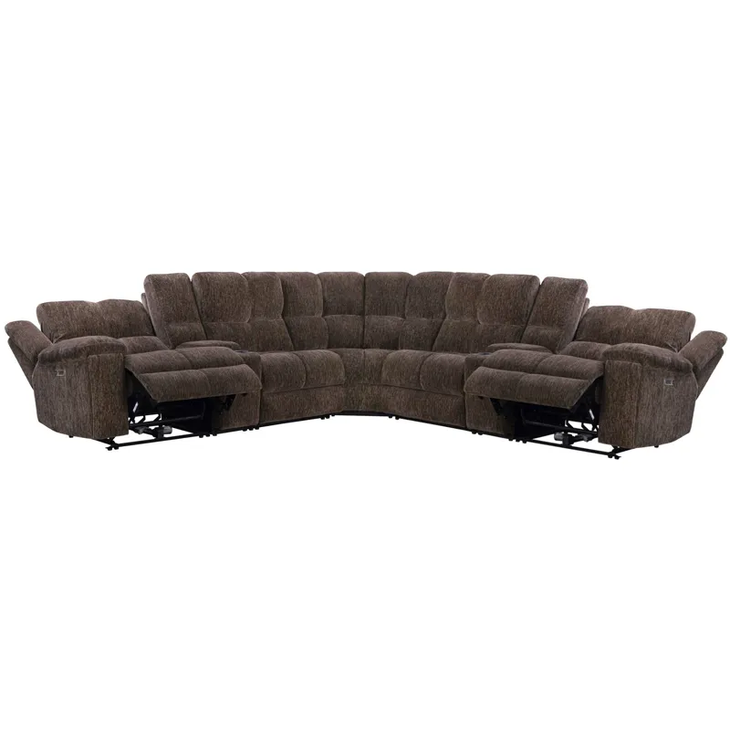 Bronco Plush Umber 7 Piece Modular Zero Gravity Power Reclining Sectional with Power Adjustable Headrests