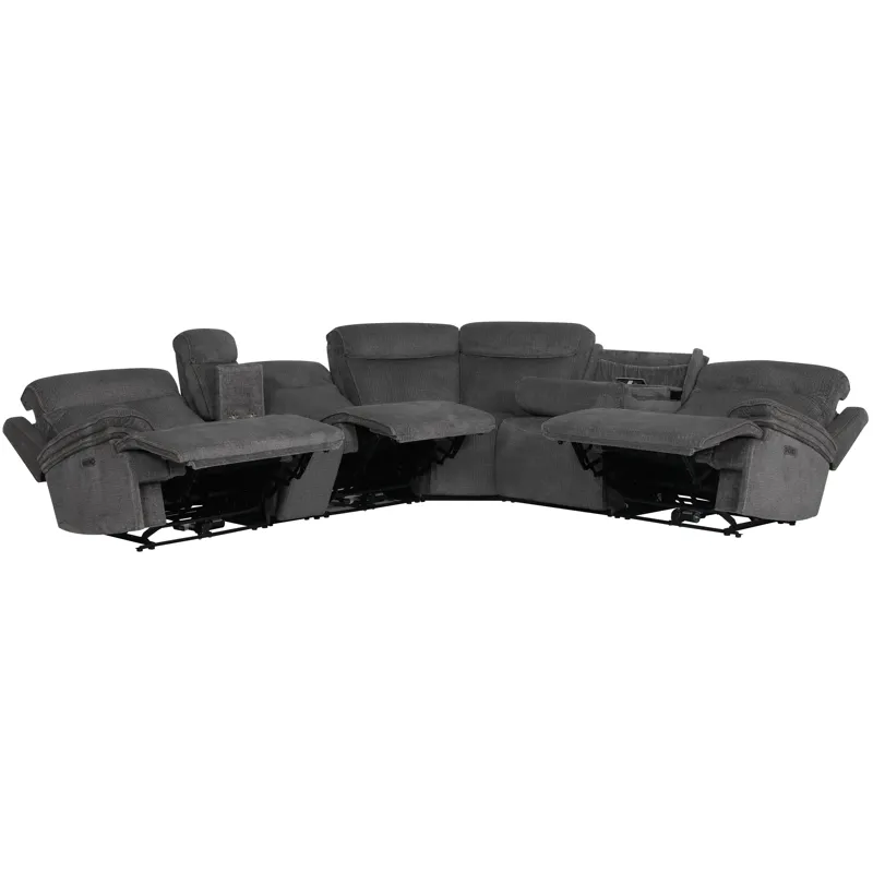 Alpine Airy Midnight 6 Piece Zero Gravity Power Reclining Sectional with Power Adjustable Headrests