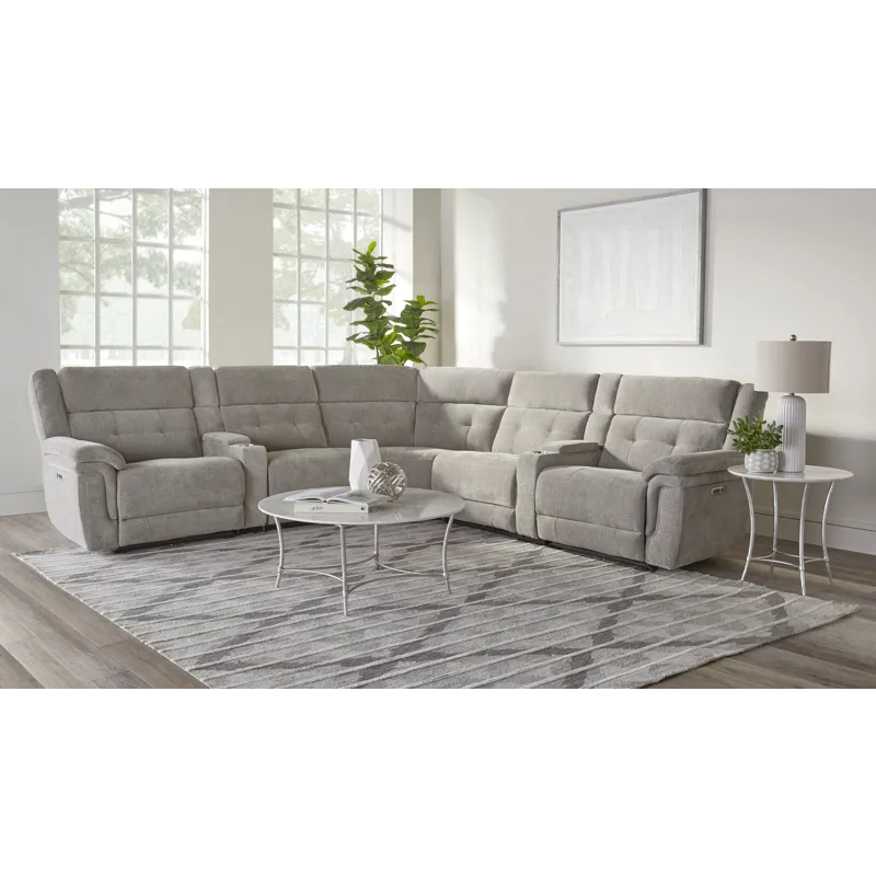 Richland Bristol Grey 7 Piece Modular Power Reclining Sectional with Power Adjustable Headrests