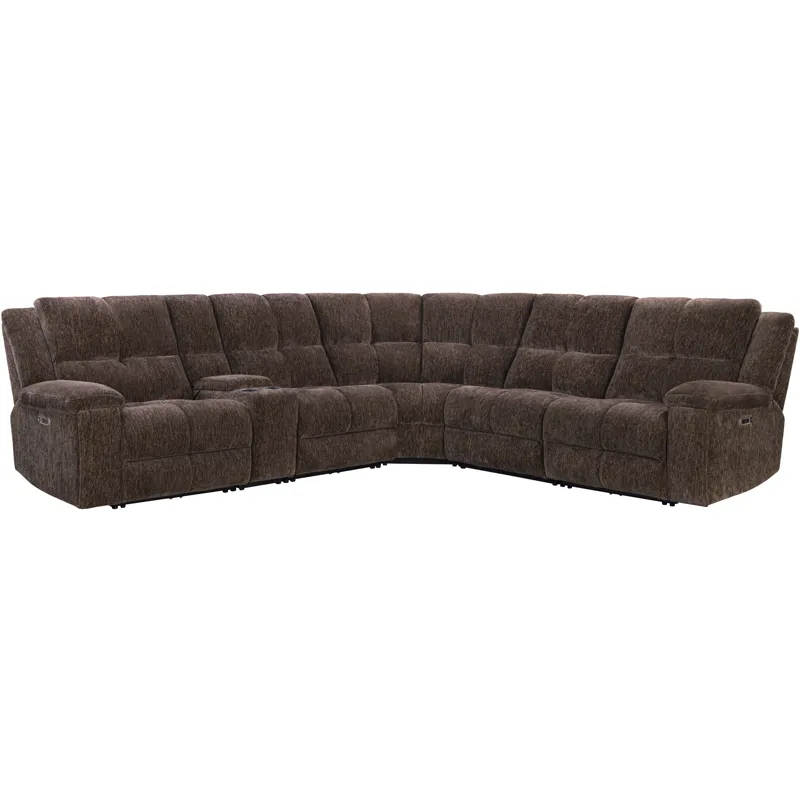 Bronco Plush Umber 6 Piece Modular Zero Gravity Power Reclining Sectional with Power Adjustable Headrests