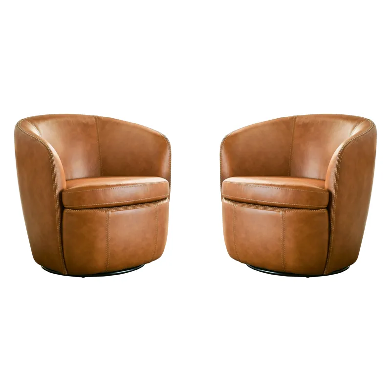 Barolo Vintage Caramel 100% Italian Leather Swivel Club Chair Two Pack