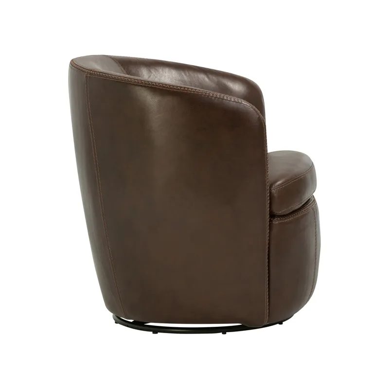 Barolo Vintage Brown 100% Italian Leather Swivel Club Chair Two Pack