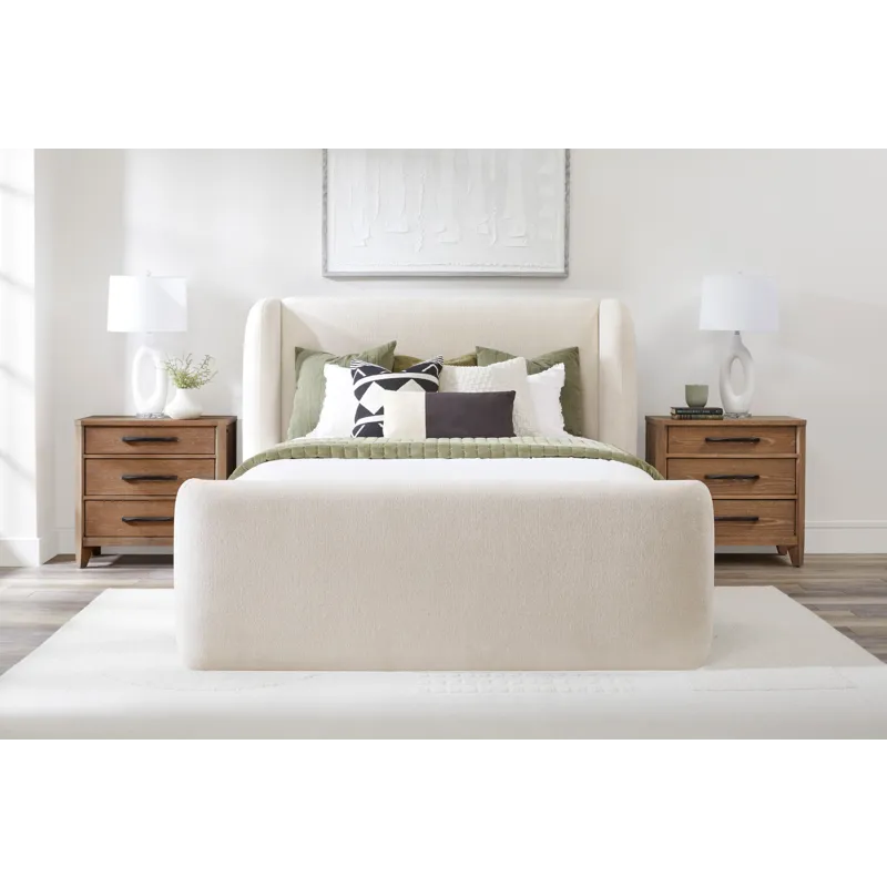 Shiloh White Mocha Queen Wingback Upholstered Bed