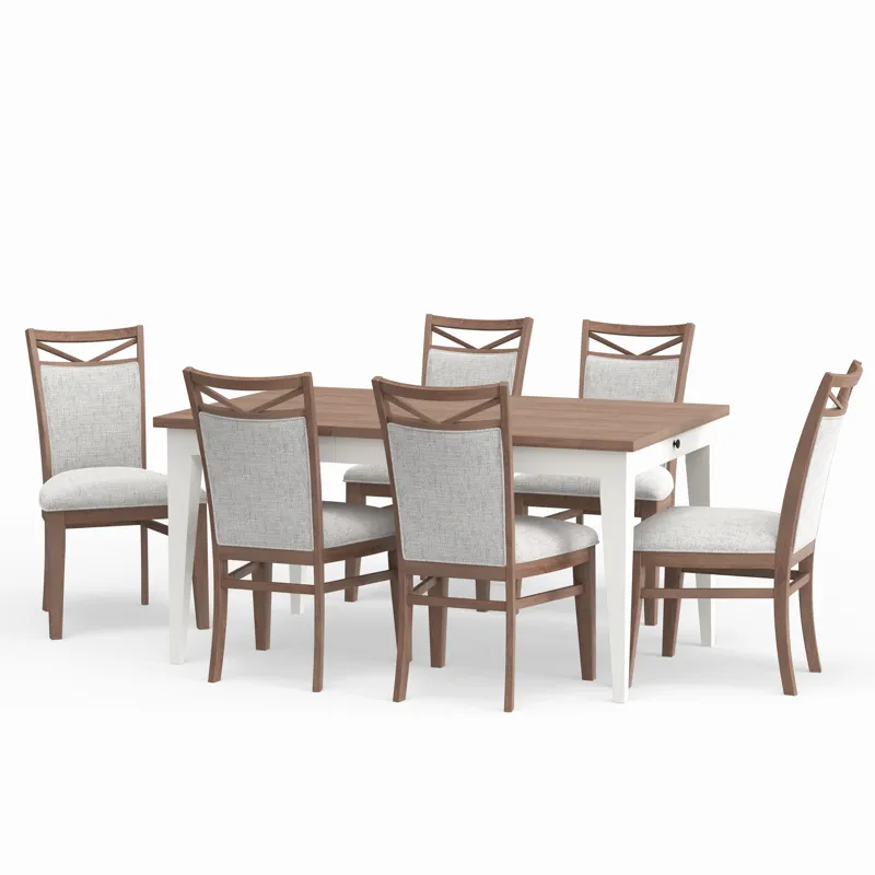 Americana Modern Dining Rectangular Extendable Dining Table with 6 Upholstered Dining Chairs