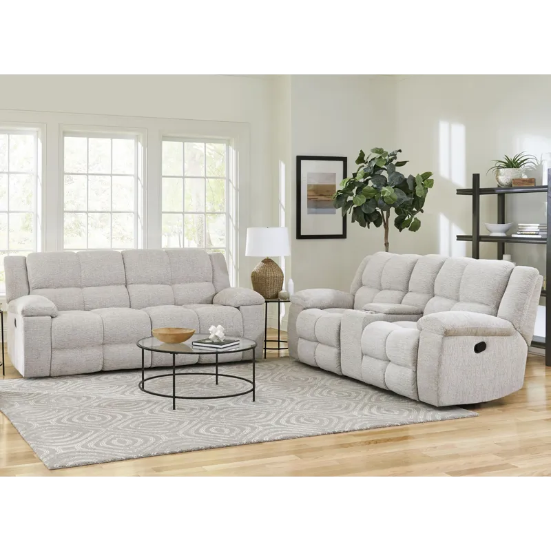 Buster Opal Taupe Manual Reclining Sofa and Loveseat