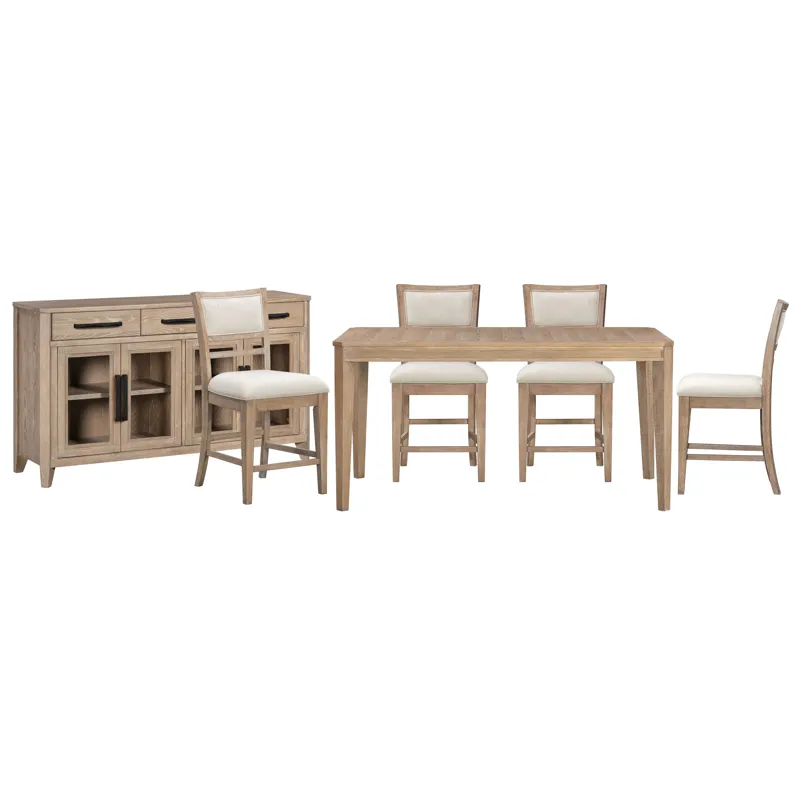Breckenridge Dining 72 Inch Rectangular Counter Table with 4 Upholstered Stools and Buffet Server