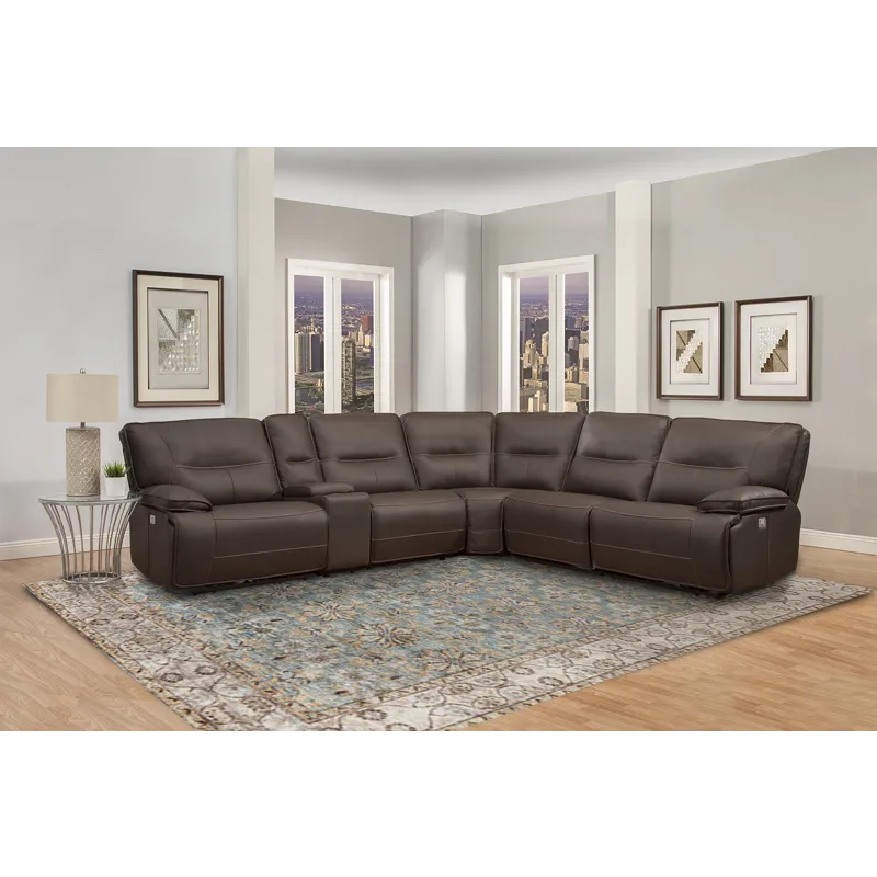 Spartacus Chocolate 6 Piece Modular Power Reclining Sectional with Power Adjustable Headrests