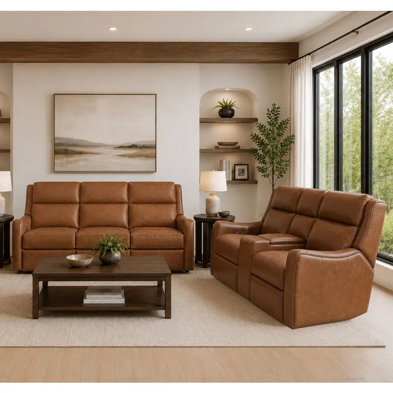 Channing Renaissance Cinnamon Power Zero Gravity Sofa and Tilt Console Loveseat