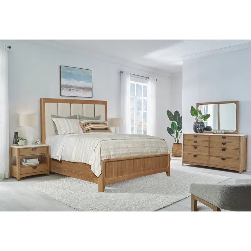 Escape Bedroom Queen Panel Bed 2 Nightstands and Dresser with Mirror
