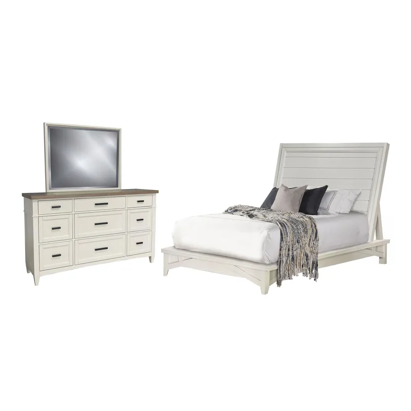 Americana Modern Bedroom King Platform Bed with Dresser and Mirror