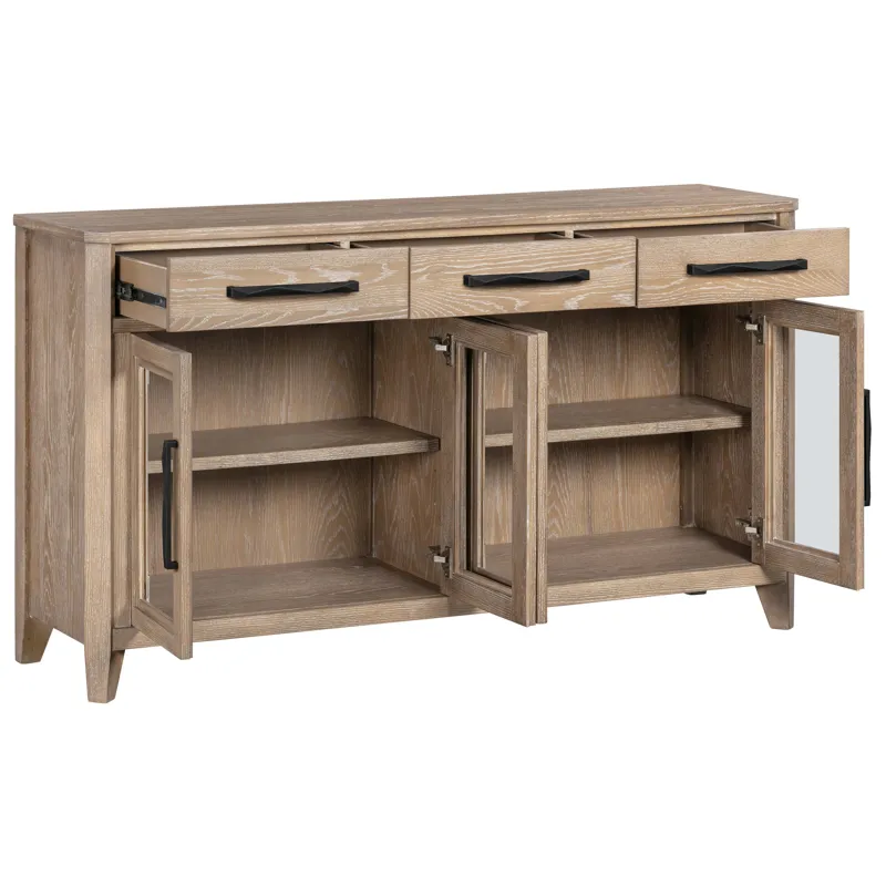 Breckenridge Dining 72 Inch Rectangular Counter Table with 4 Upholstered Stools and Buffet Server