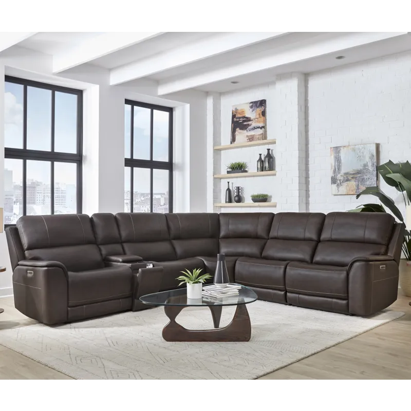 Easton Steamboat Brown 6 Piece Zero Gravity Power Reclining Sectional with Power Adjustable Headrest