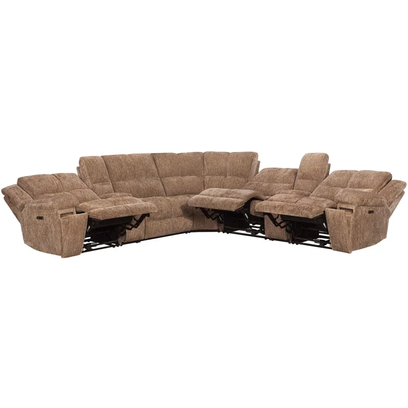 Bronco Plush Tobacco 7 Piece Modular Zero Gravity Power Reclining Sectional with Power Adjustable Headrests