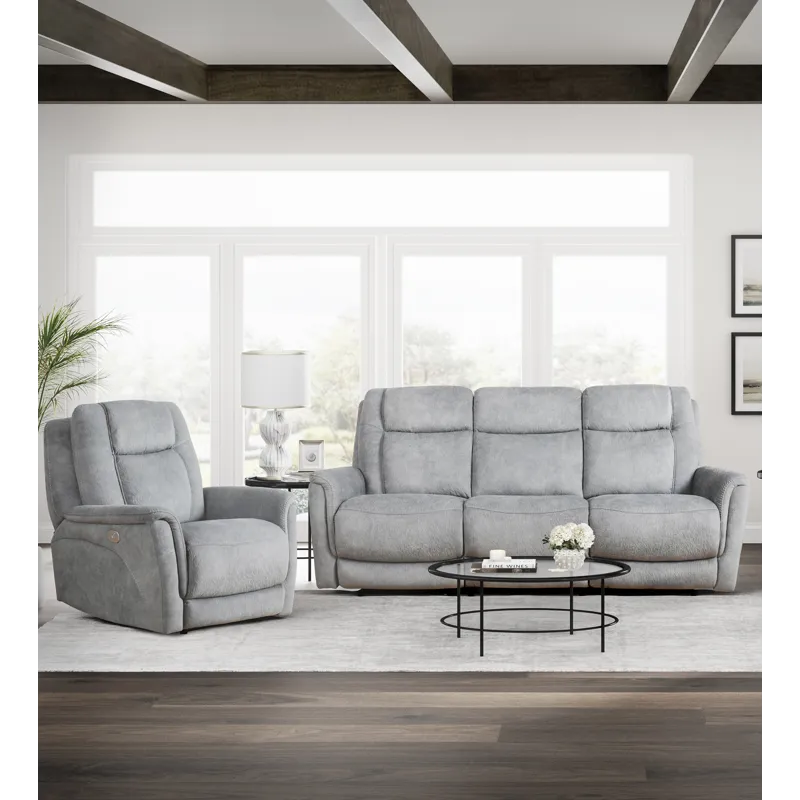 Linus Hudson Grey Power Reclining Sofa and Recliner