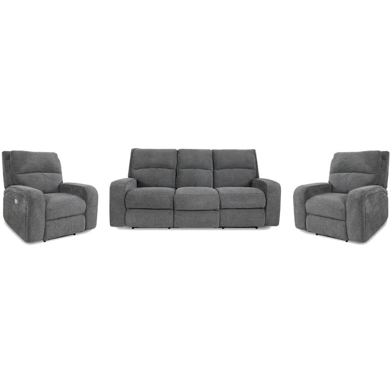 Polaris Bizmark Grey Power Reclining Sofa and Two Recliners