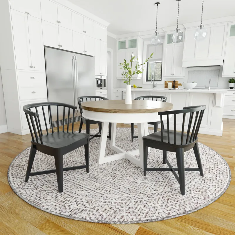 Americana Modern Dining 48-66 inch Round Dining Table and 4 Black Barrel Chairs