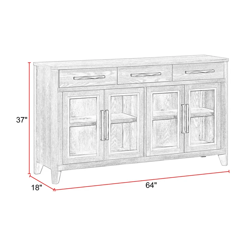 Breckenridge Dining 72 Inch Rectangular Counter Table with 4 Upholstered Stools and Buffet Server