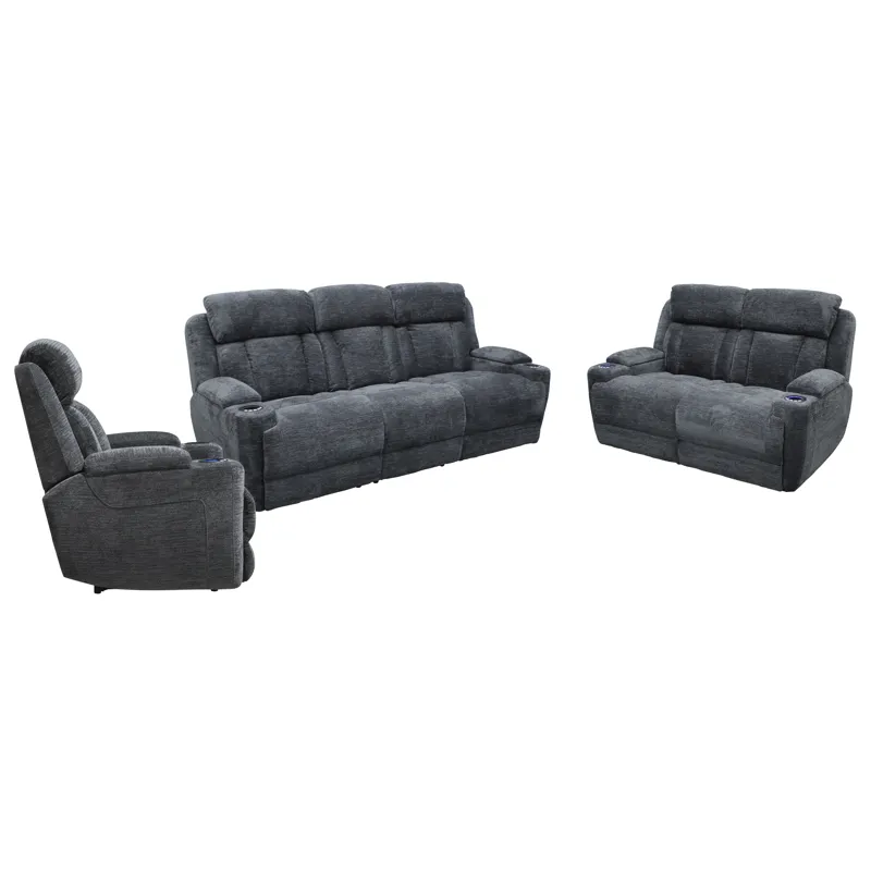 Dalton Lucky Charcoal Power Reclining Sofa Loveseat and Recliner