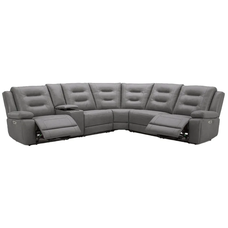 Caldwell Tahoe Fog 6 Piece Modular Power Reclining Sectional with Power Adjustable Headrests