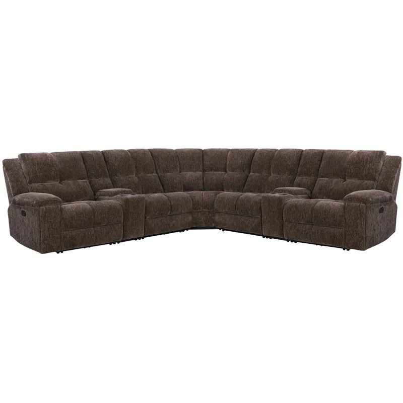 Bronco Plush Umber 7 Piece Modular Manual Reclining Sectional