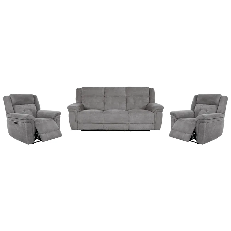 Richland Bristol Grey Power Reclining Sofa and Two Recliners