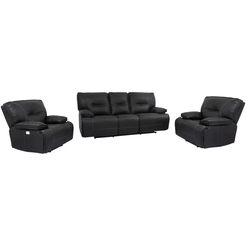 Spartacus Black Power Reclining Sofa and Two Recliners
