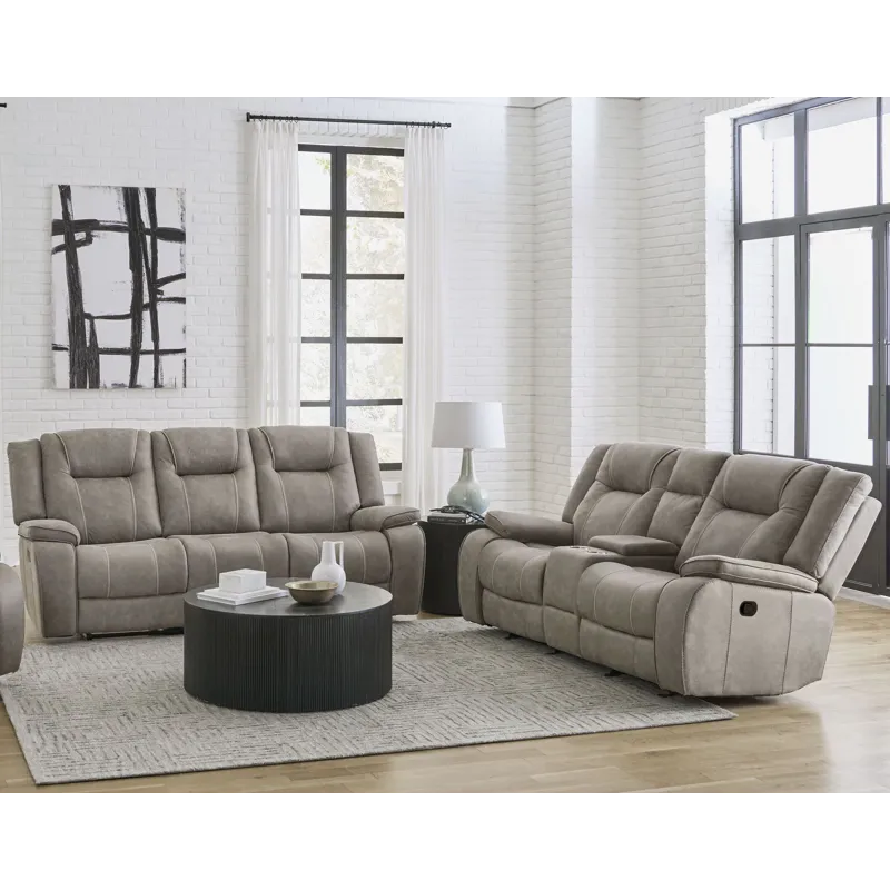 Blake Desert Taupe Manual Reclining Sofa and Loveseat