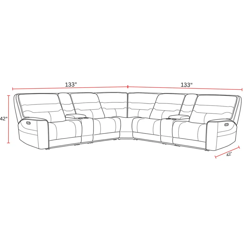 Lawson Sydney Brunette 7 Piece Modular Zero Gravity Power Reclining Sectional with Adjustable Headrests