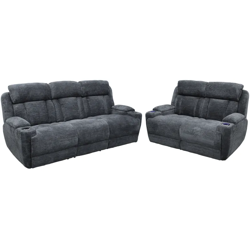 Dalton Lucky Charcoal Power Reclining Sofa and Loveseat