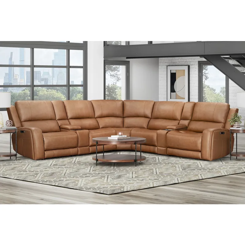 Belmont Lyric Caramel 7 Piece Zero Gravity Power Reclining Sectional with Power Adjustable Headrests