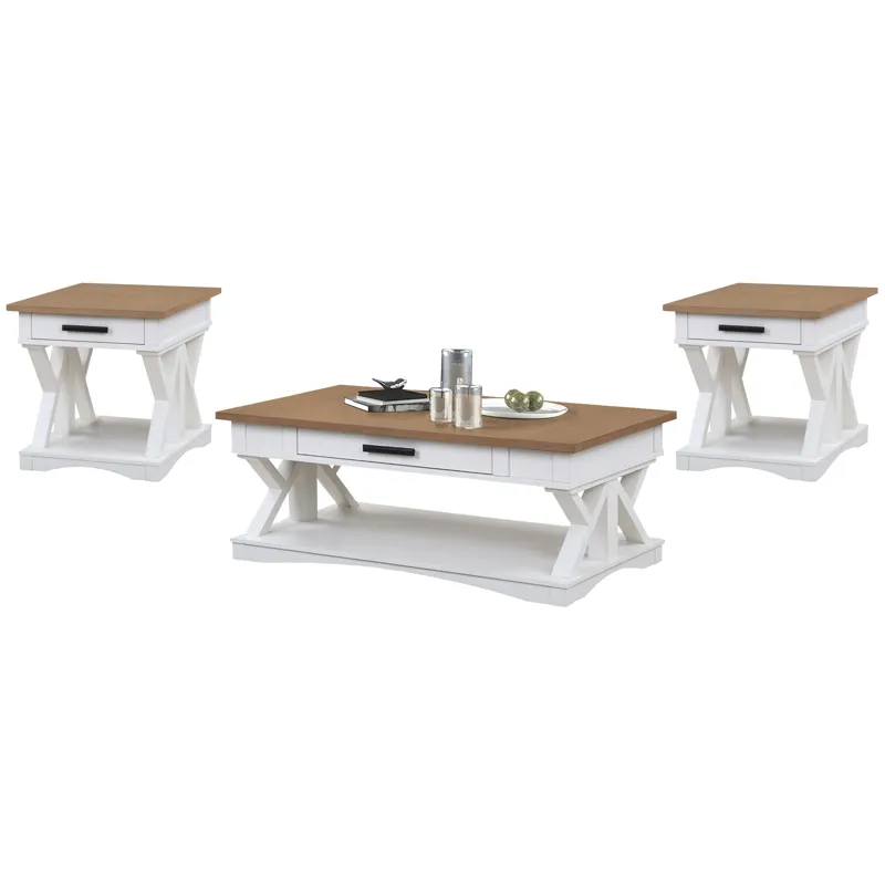 Americana Modern Cotton Cocktail Table with 2 End Tables