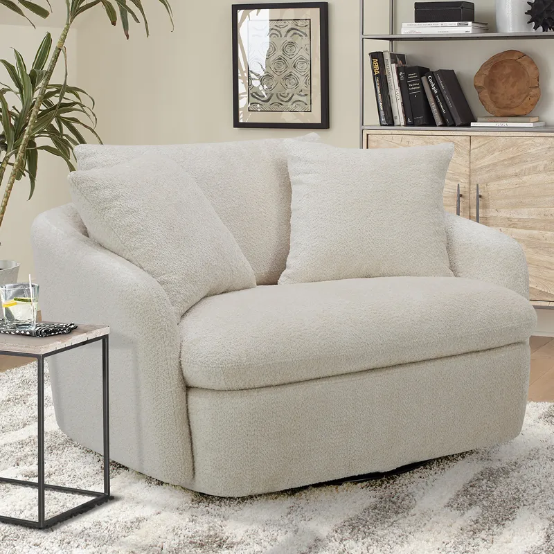 Boomer Utopia Sand Large Swivel Chair with 2 Toss Pillows Two Pack