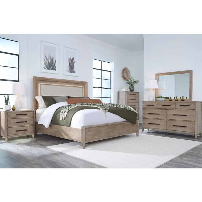 Breckenridge Bedroom Queen Bed 2 Nightstands Dresser with Mirror and Chest
