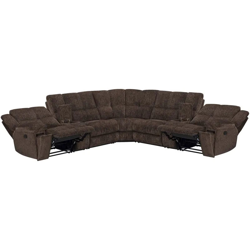 Bronco Plush Umber 7 Piece Modular Manual Reclining Sectional