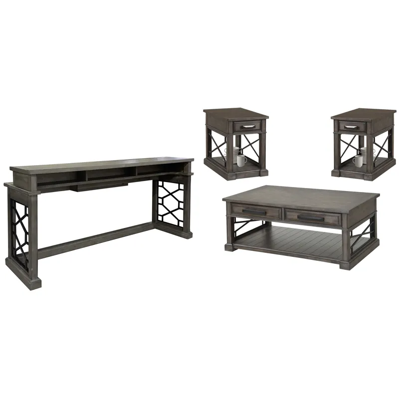 Sundance Smokey Grey Cocktail Table with 2 Chairside Tables and Console Table