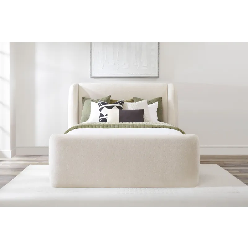 Shiloh White Mocha Queen Wingback Upholstered Bed