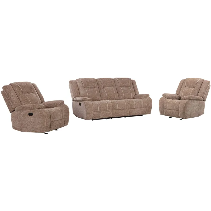 Bruno Plush Tobacco Manual Sofa and 2 Recliners