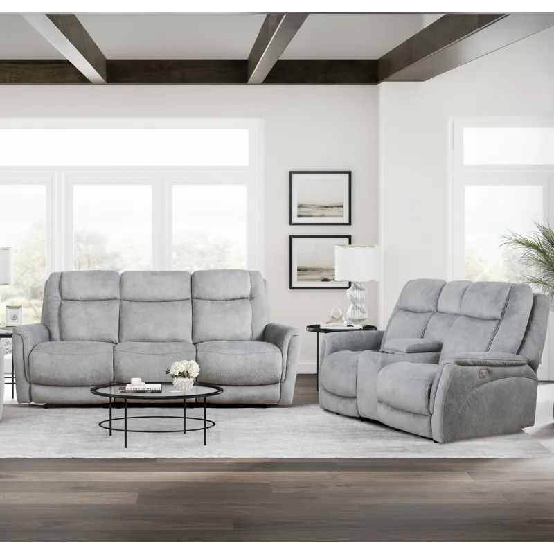 Linus Hudson Grey Power Reclining Sofa and Loveseat