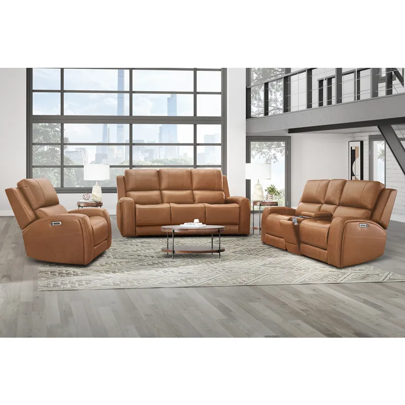 Belmont Lyric Caramel Zero Gravity Power Reclining Sofa Loveseat and Recliner