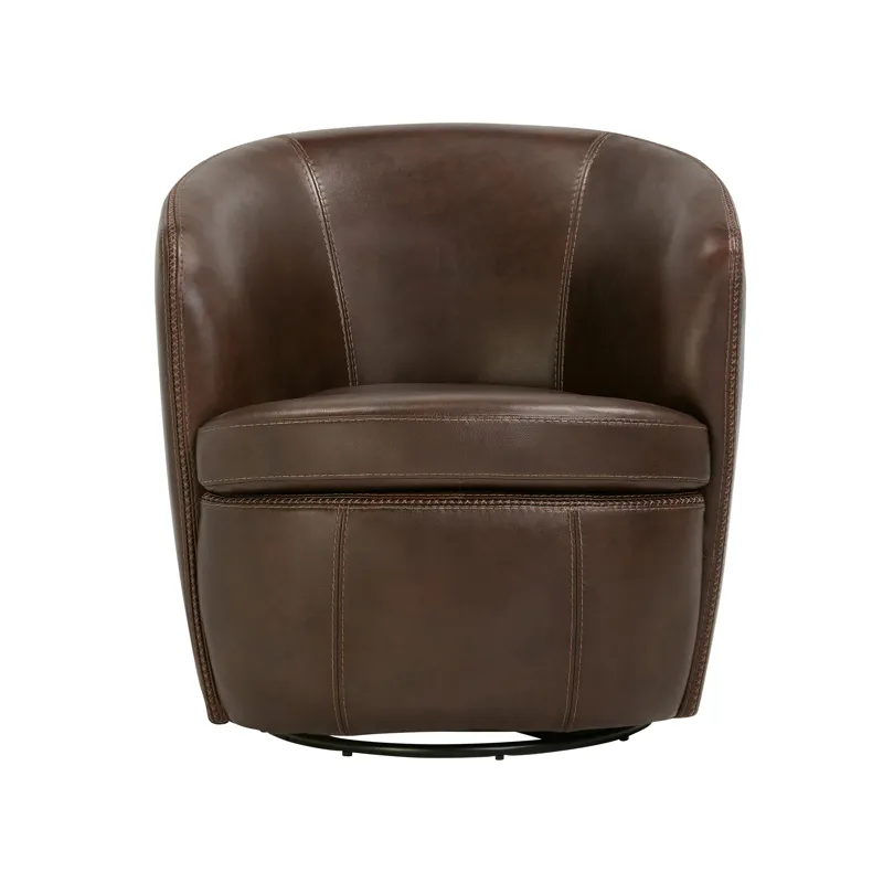 Barolo Vintage Brown 100% Italian Leather Swivel Club Chair Two Pack