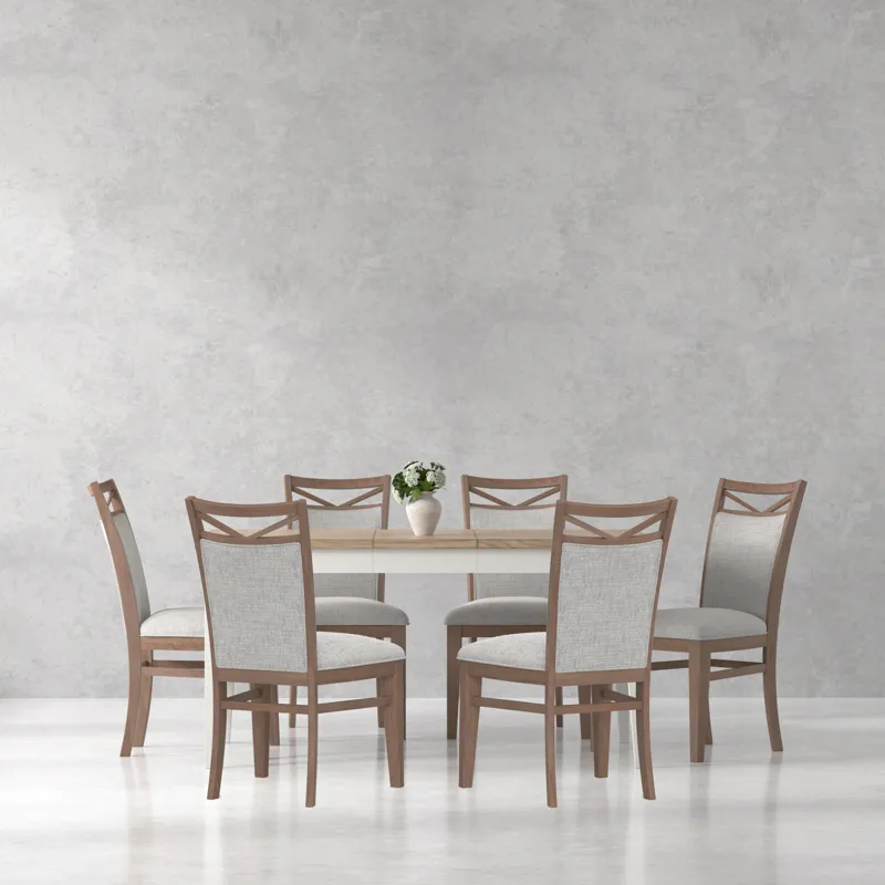 Americana Modern Dining Rectangular Extendable Dining Table with 6 Upholstered Dining Chairs